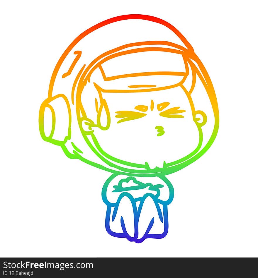 rainbow gradient line drawing cartoon stressed astronaut