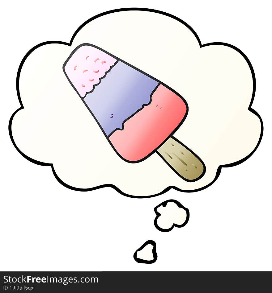 cartoon ice lolly and thought bubble in smooth gradient style