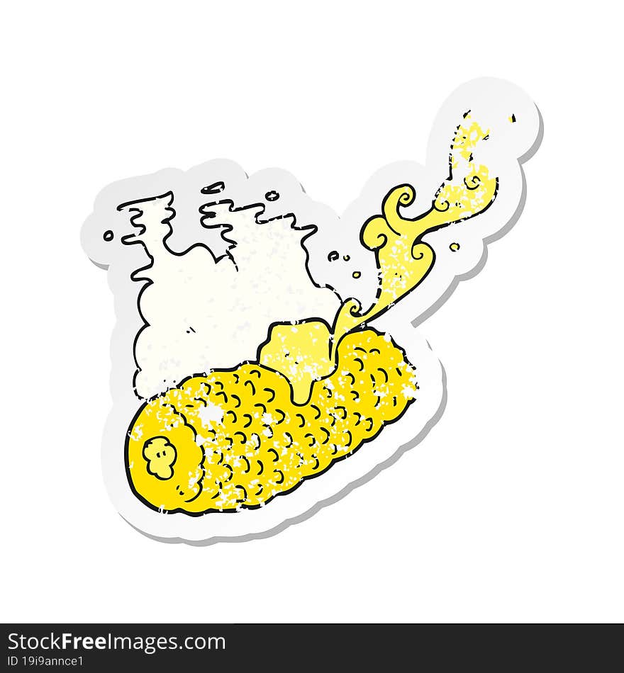 retro distressed sticker of a cartoon corn on cob with butter