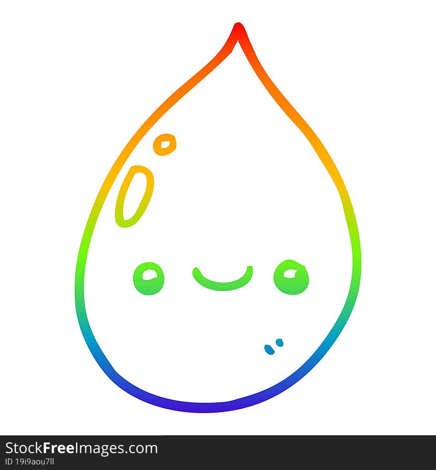 rainbow gradient line drawing of a cartoon raindrop