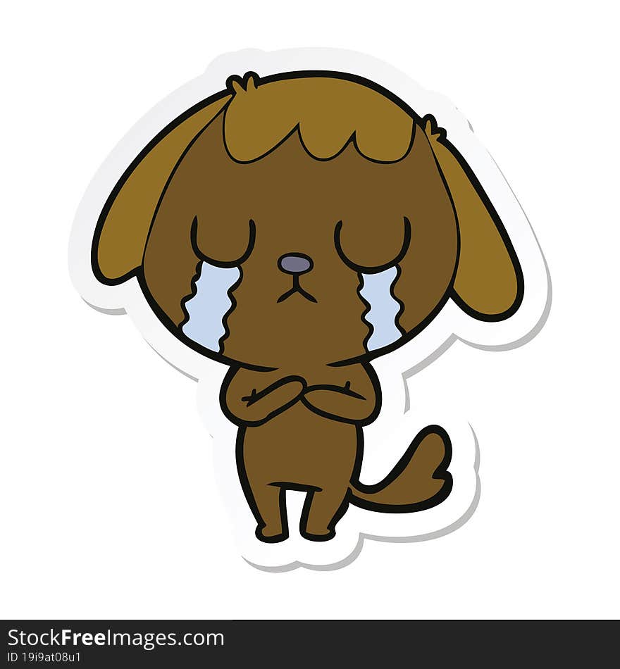 sticker of a cute cartoon dog crying