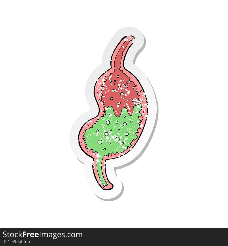 retro distressed sticker of a cartoon bubbling stomach