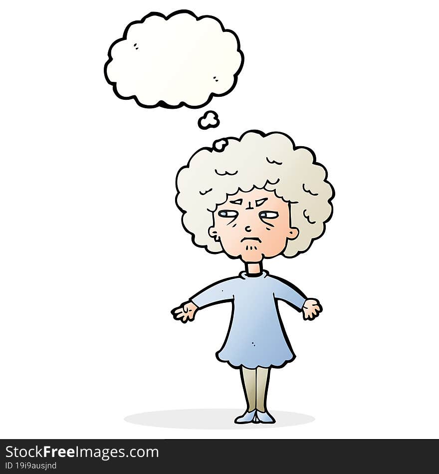 Cartoon Bitter Old Woman With Thought Bubble