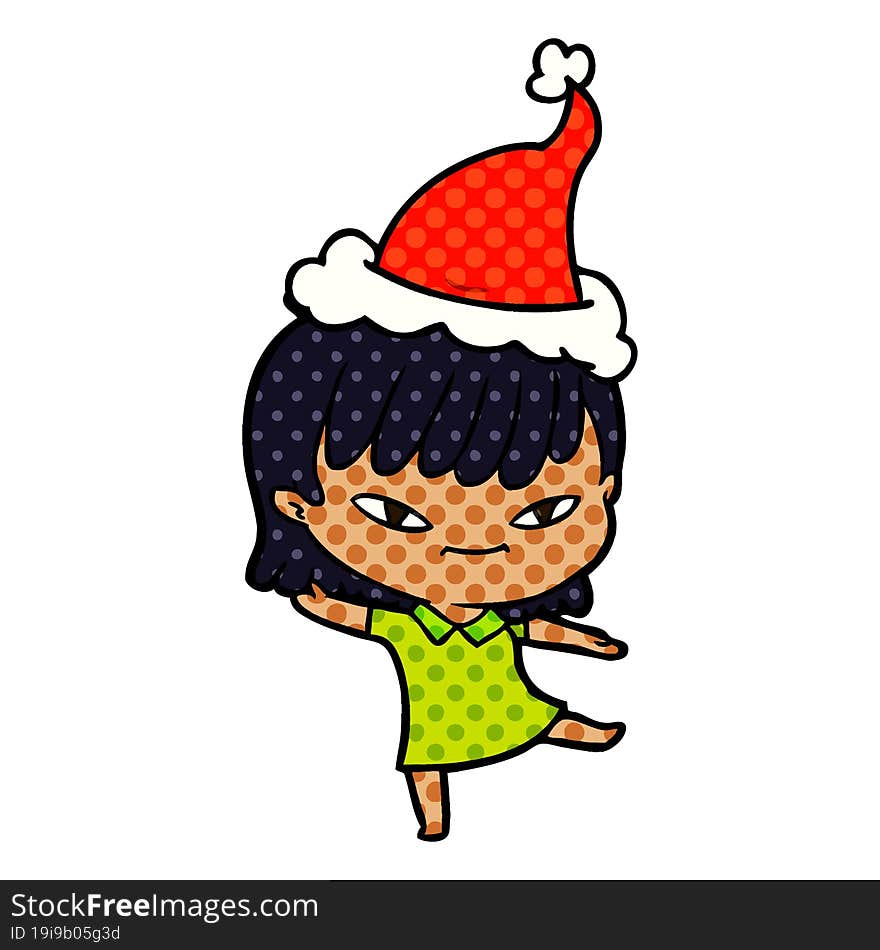 comic book style illustration of a woman wearing santa hat