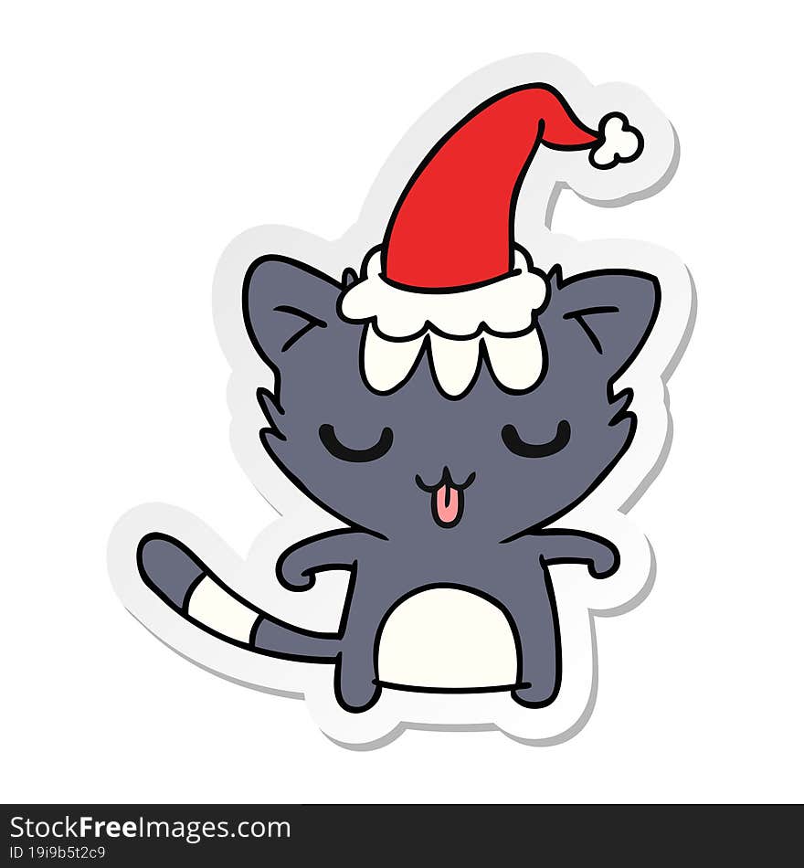 hand drawn christmas sticker cartoon of kawaii cat