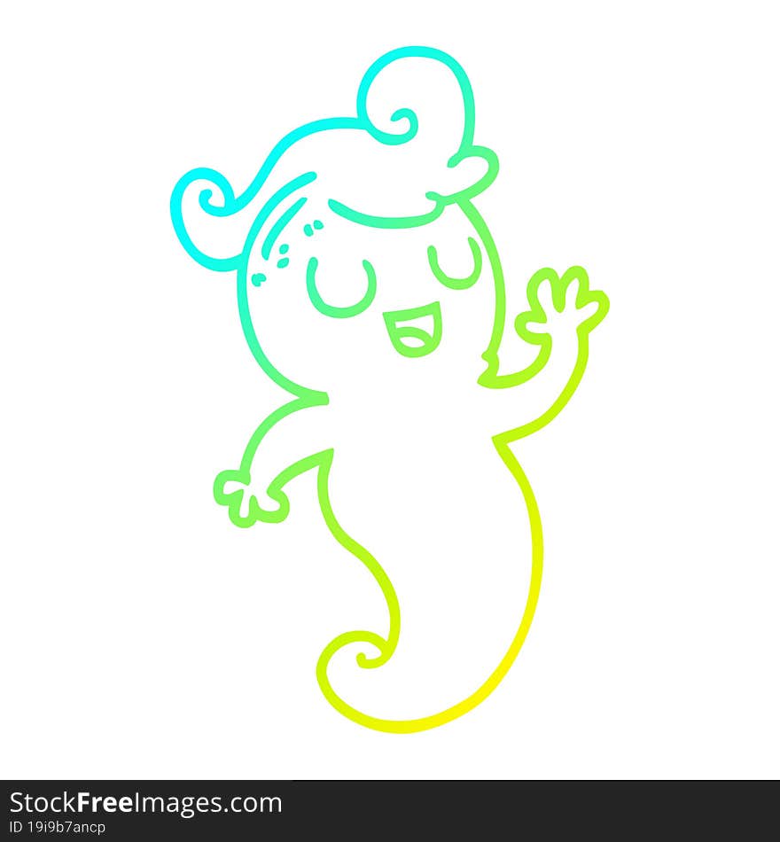 cold gradient line drawing of a cartoon ghost