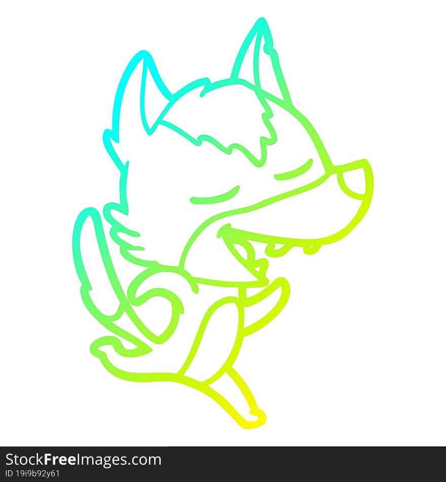 Cold Gradient Line Drawing Cartoon Running Wolf Laughing