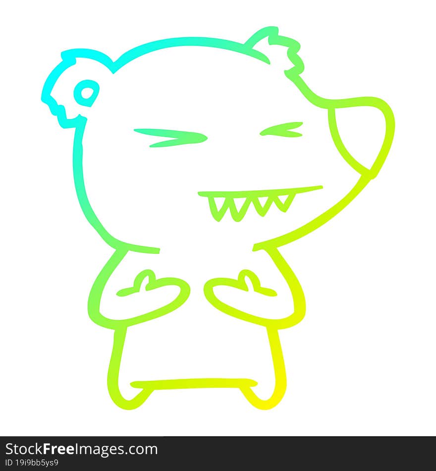 Cold Gradient Line Drawing Angry Bear Cartoon