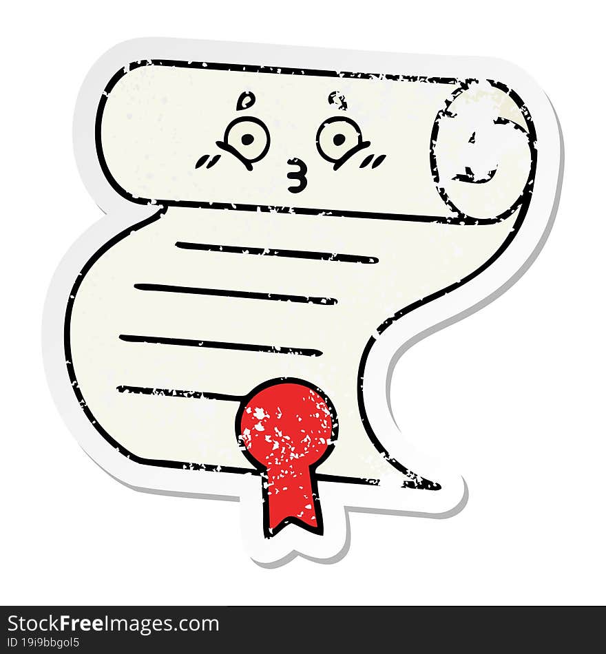 distressed sticker of a cute cartoon contract