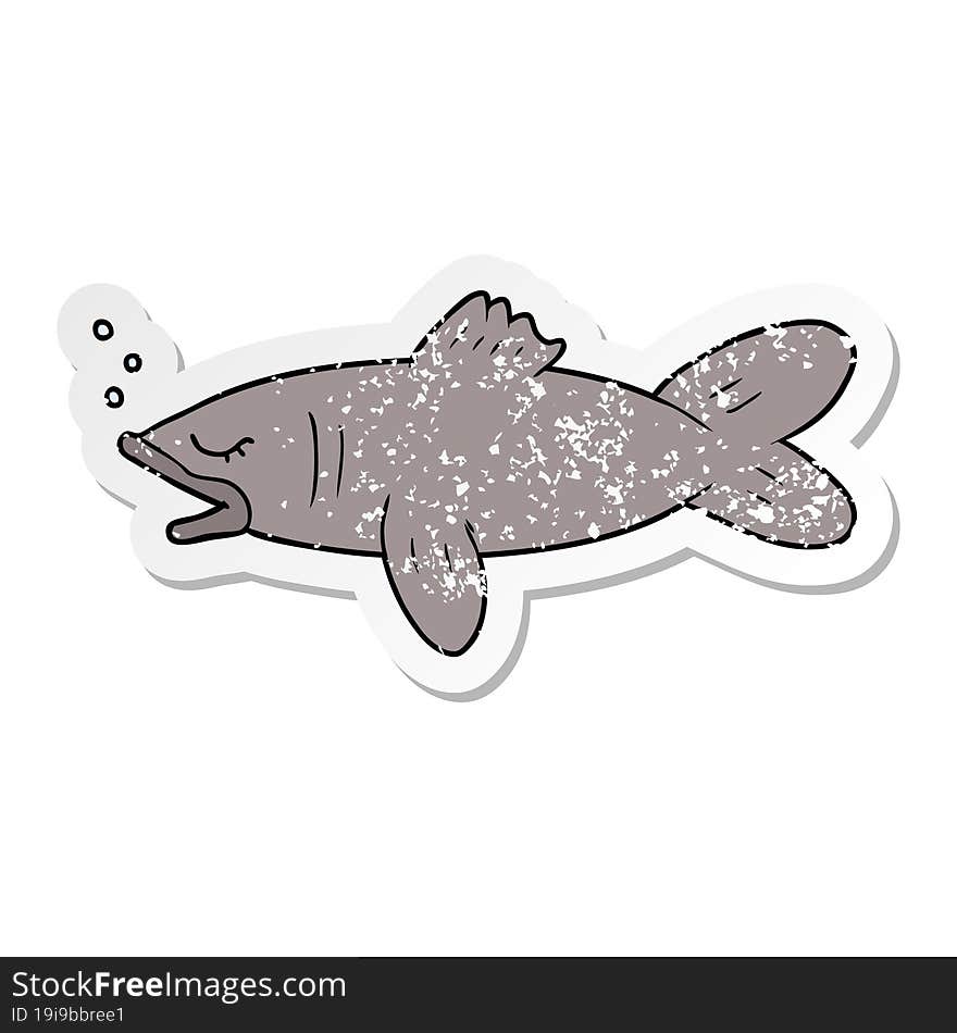 distressed sticker of a cartoon fish