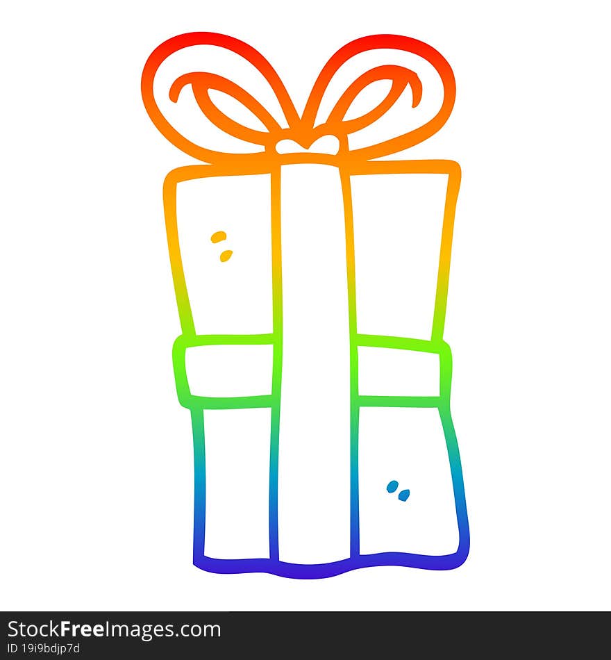 rainbow gradient line drawing of a cartoon christmas present