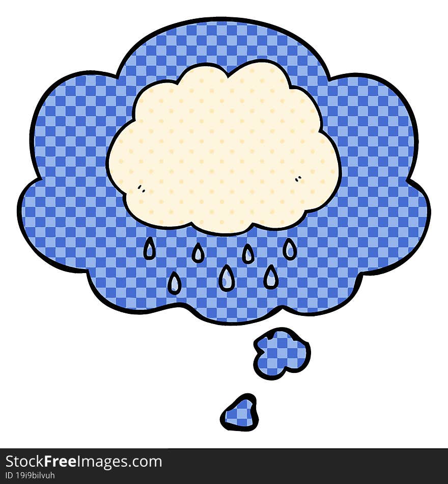 cartoon rain cloud and thought bubble in comic book style