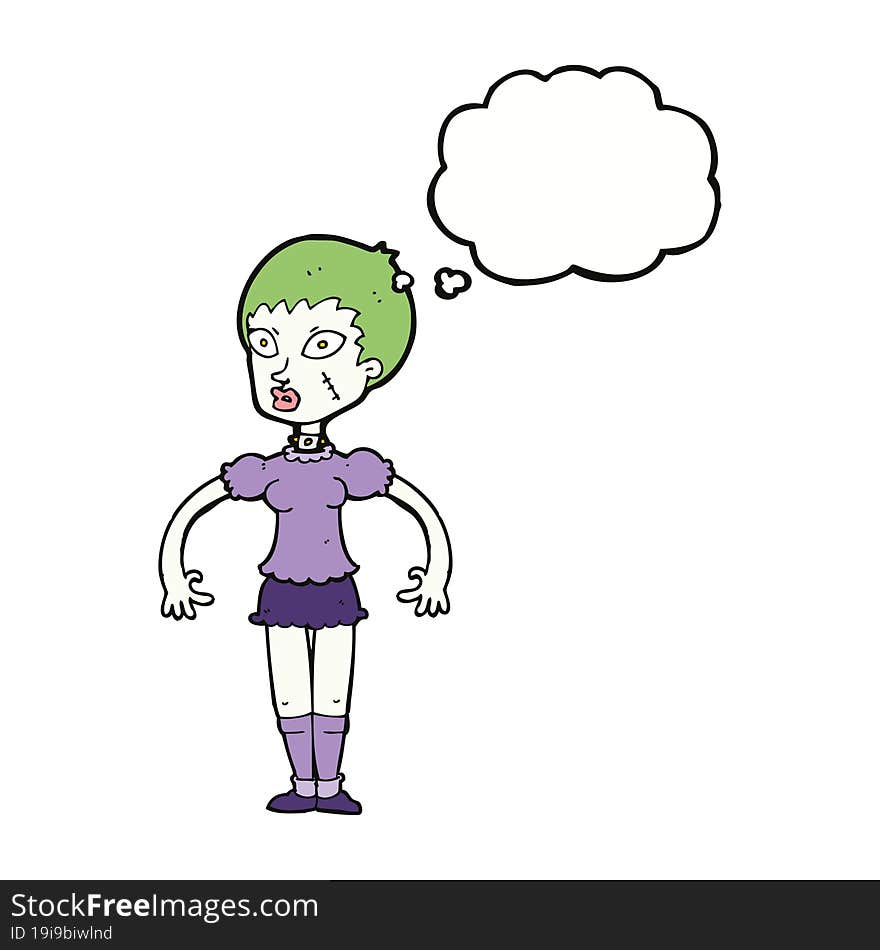 cartoon zombie monster woman with thought bubble