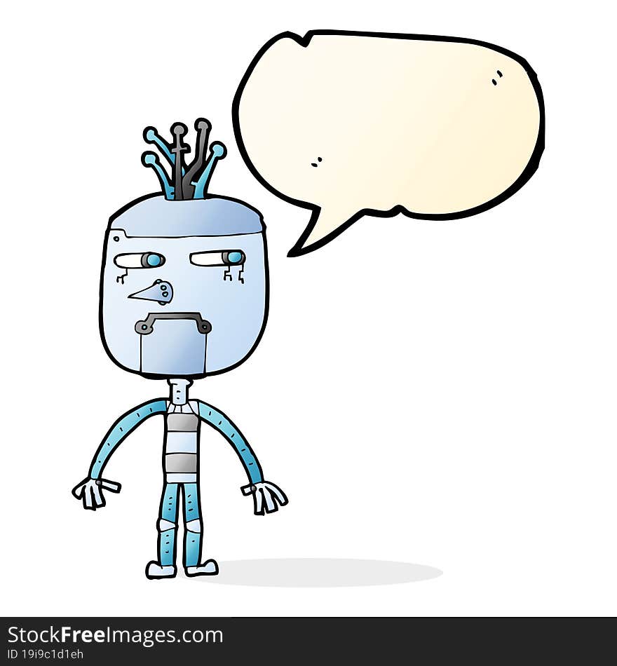 funny cartoon robot with speech bubble