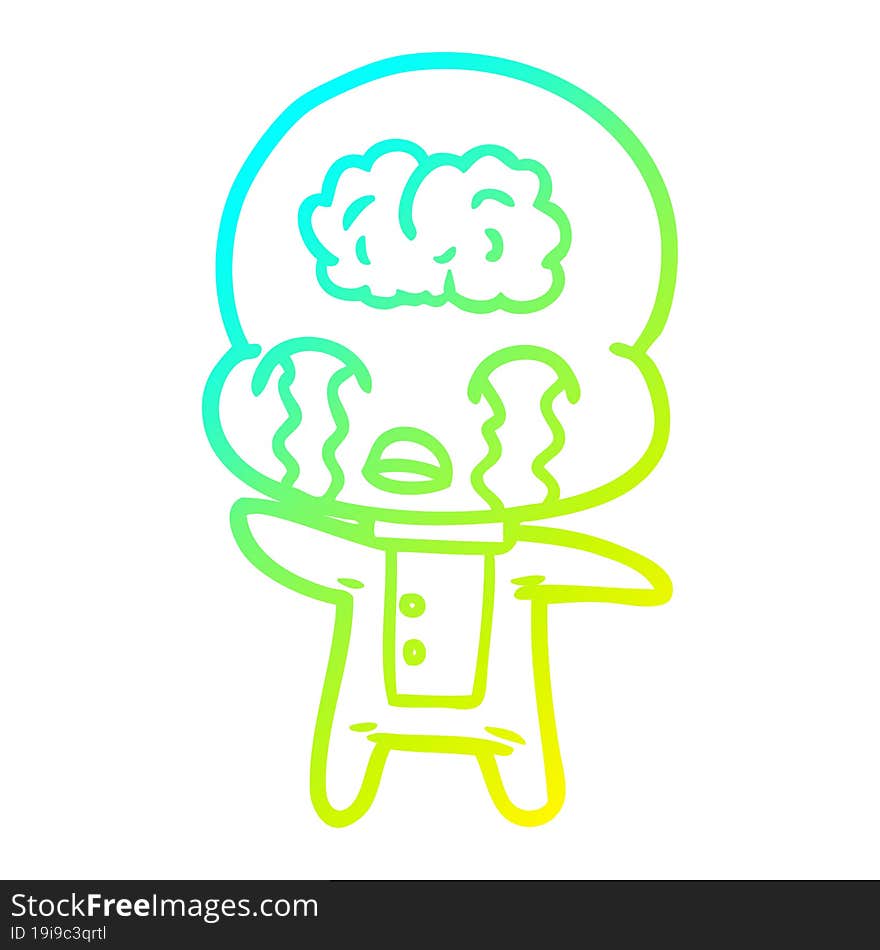 cold gradient line drawing cartoon big brain alien crying