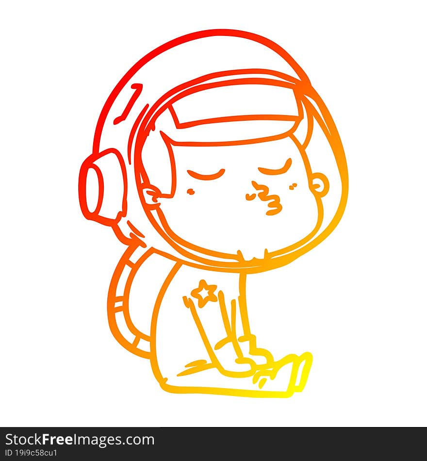 Warm Gradient Line Drawing Cartoon Confident Astronaut