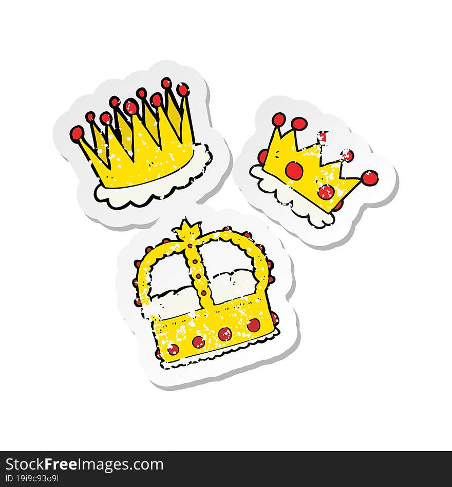 retro distressed sticker of a cartoon crowns