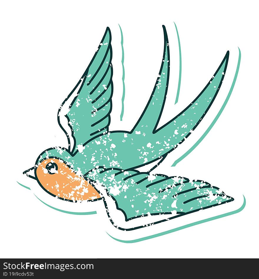 Distressed Sticker Tattoo Style Icon Of A Swallow