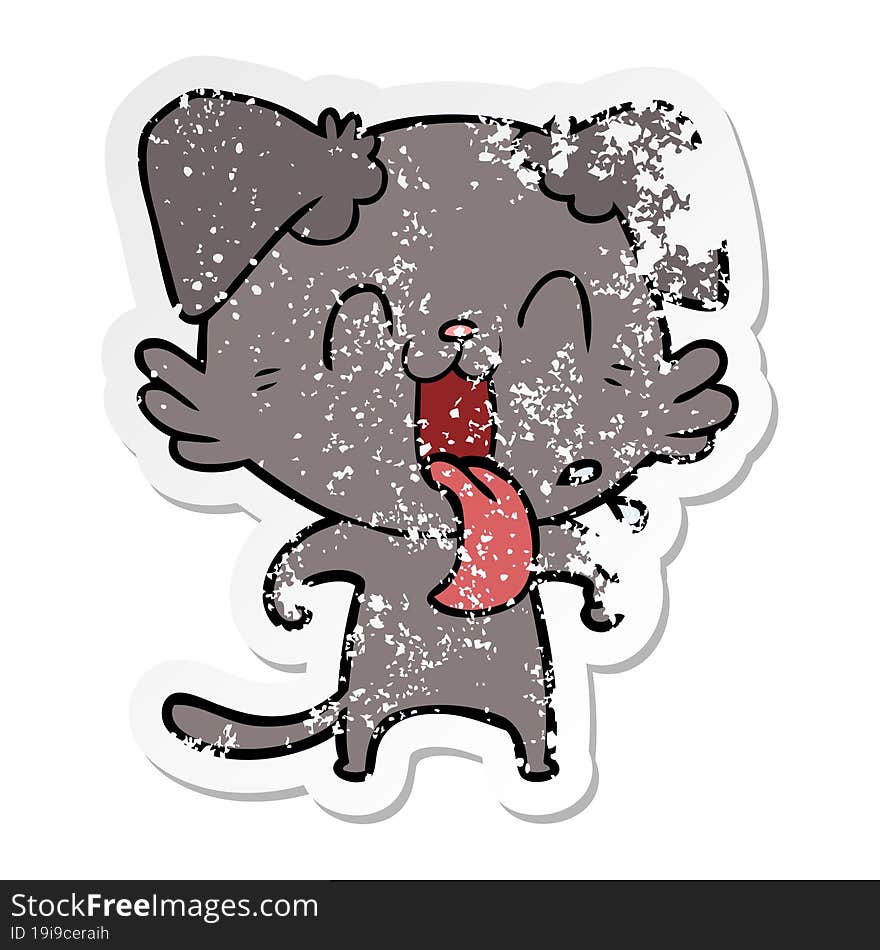 distressed sticker of a cartoon panting dog