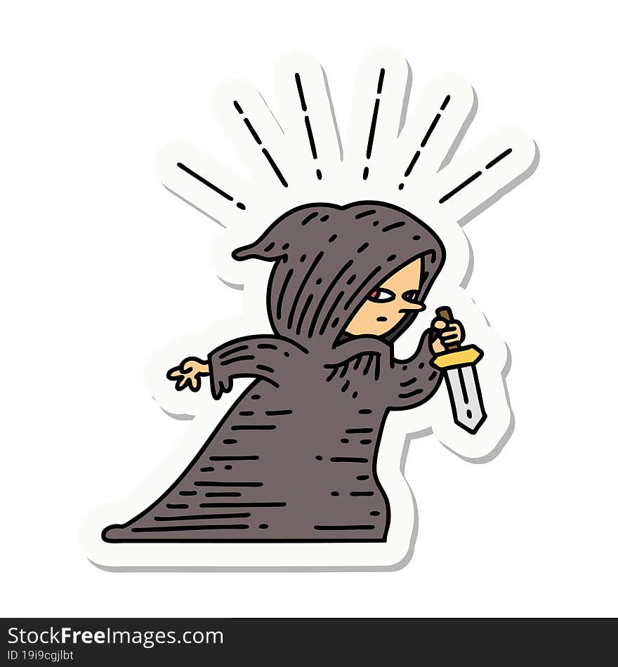 sticker of tattoo style assassin with knife