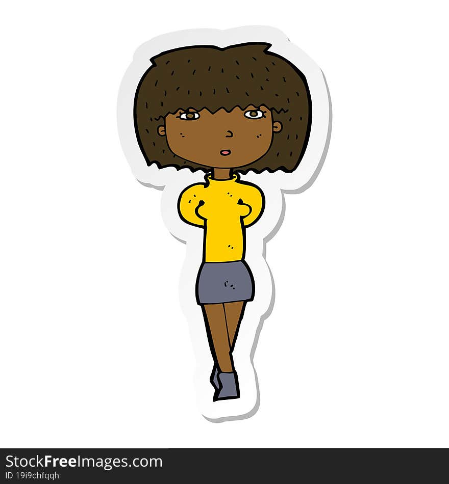 sticker of a cartoon shy woman