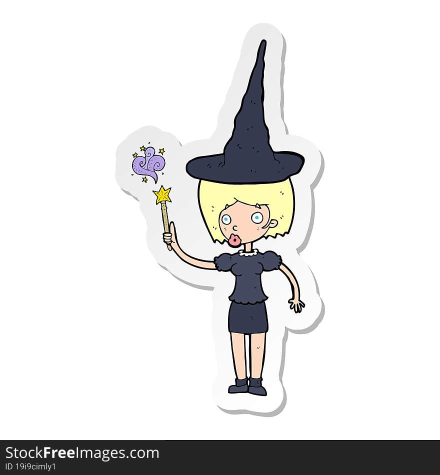 Sticker Of A Cartoon Halloween Witch