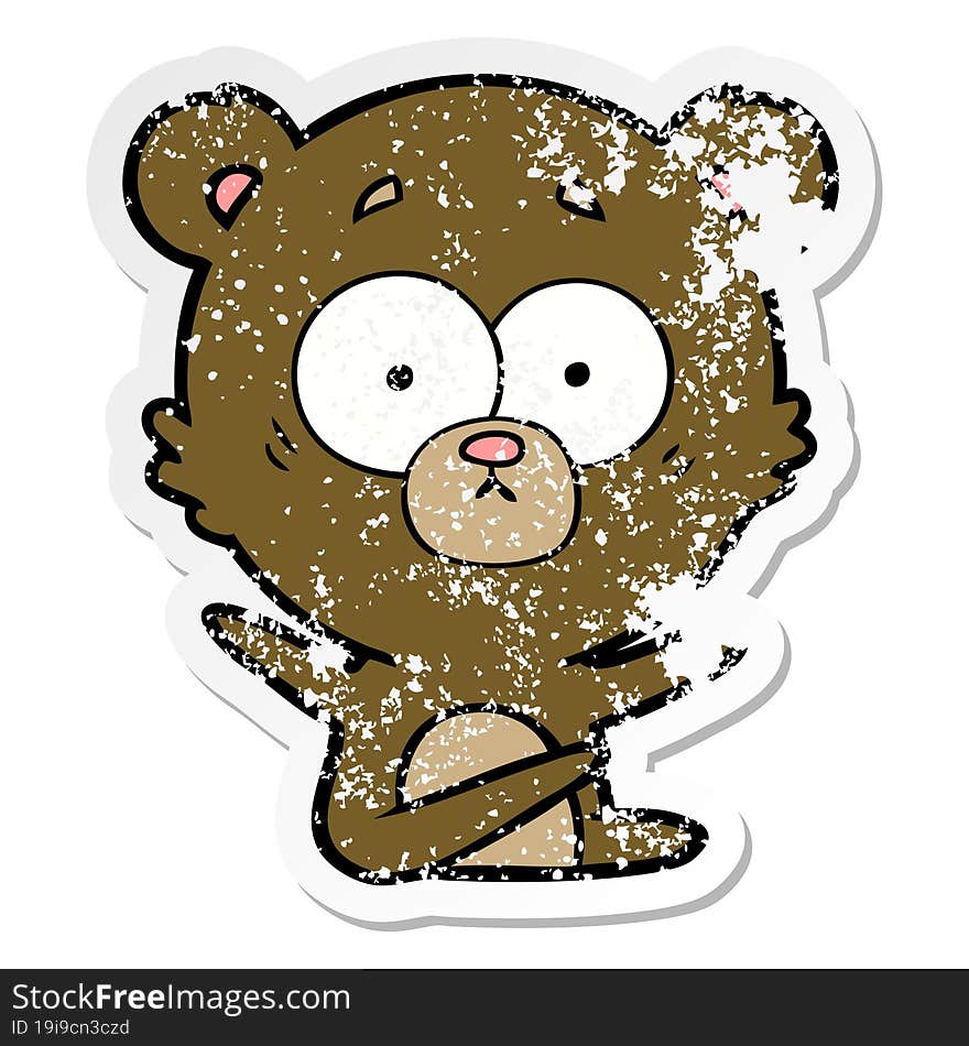 Distressed Sticker Of A Surprised Bear Cartoon