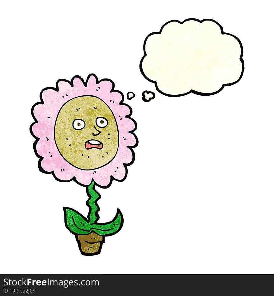 cartoon flower with face with thought bubble