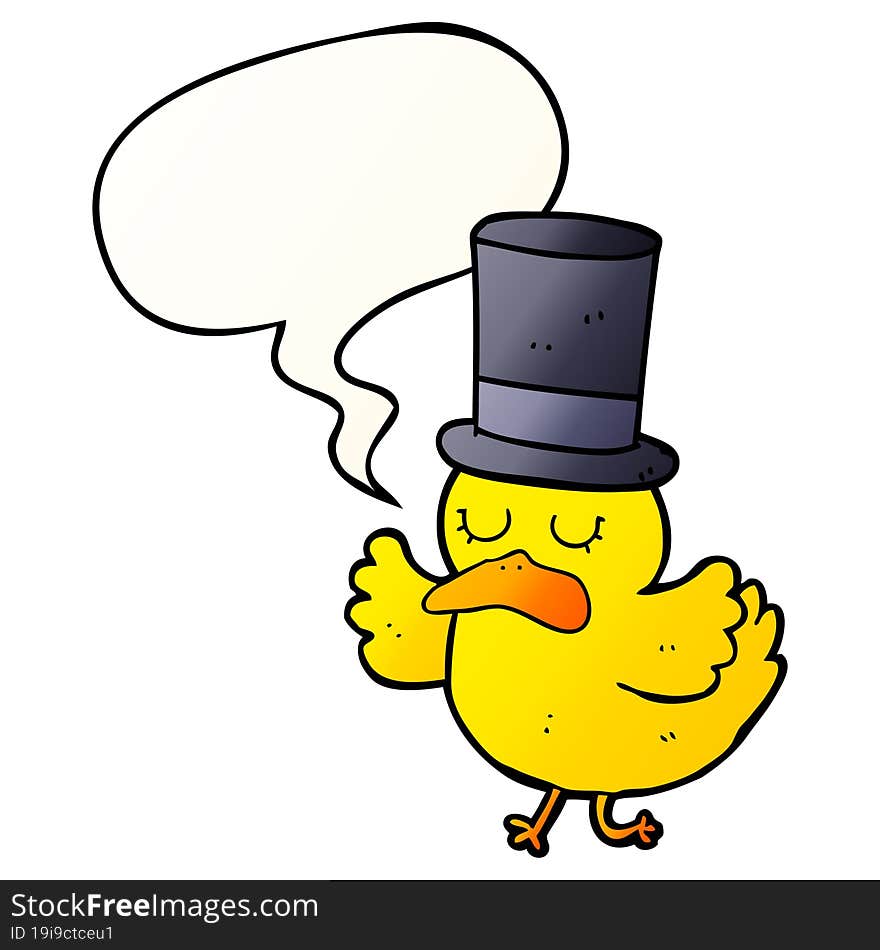 cartoon duck wearing top hat and speech bubble in smooth gradient style