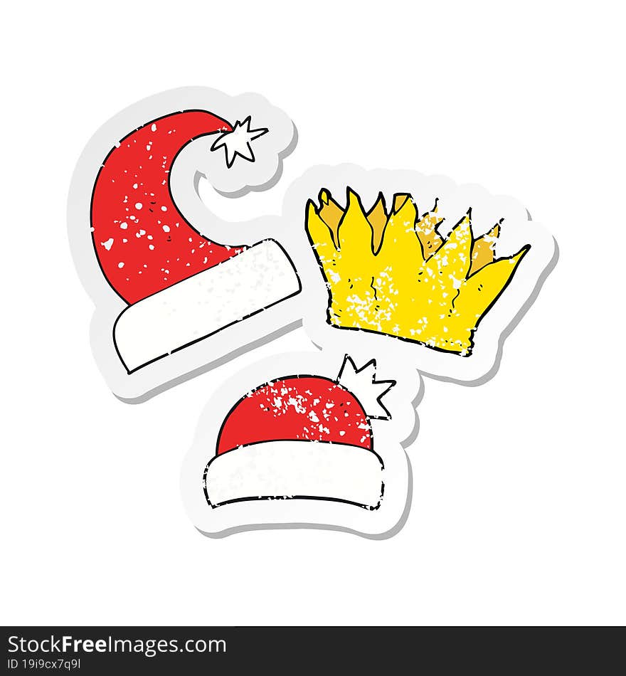 retro distressed sticker of a cartoon christmas hats