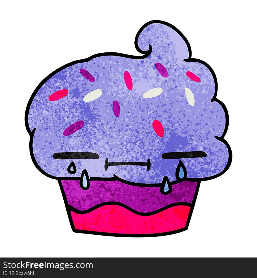 textured cartoon of a crying cupcake