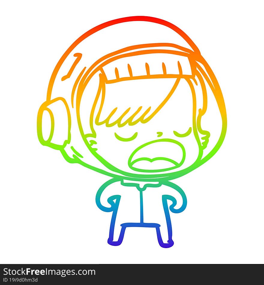 rainbow gradient line drawing cartoon talking astronaut woman