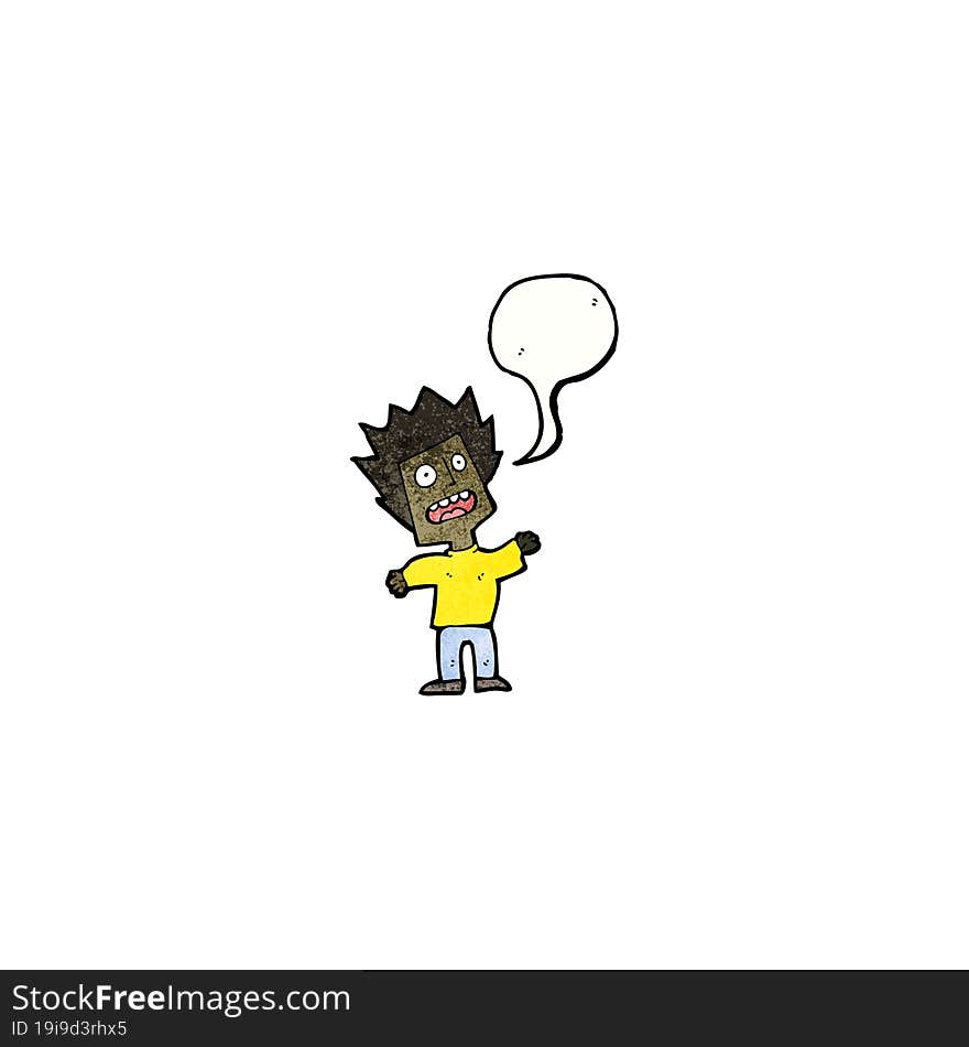 cartoon stressed boy with speech bubble