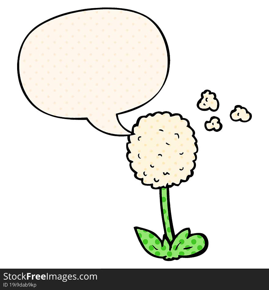 cartoon flower and speech bubble in comic book style