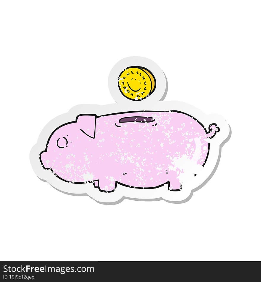 Retro Distressed Sticker Of A Cartoon Piggy Bank