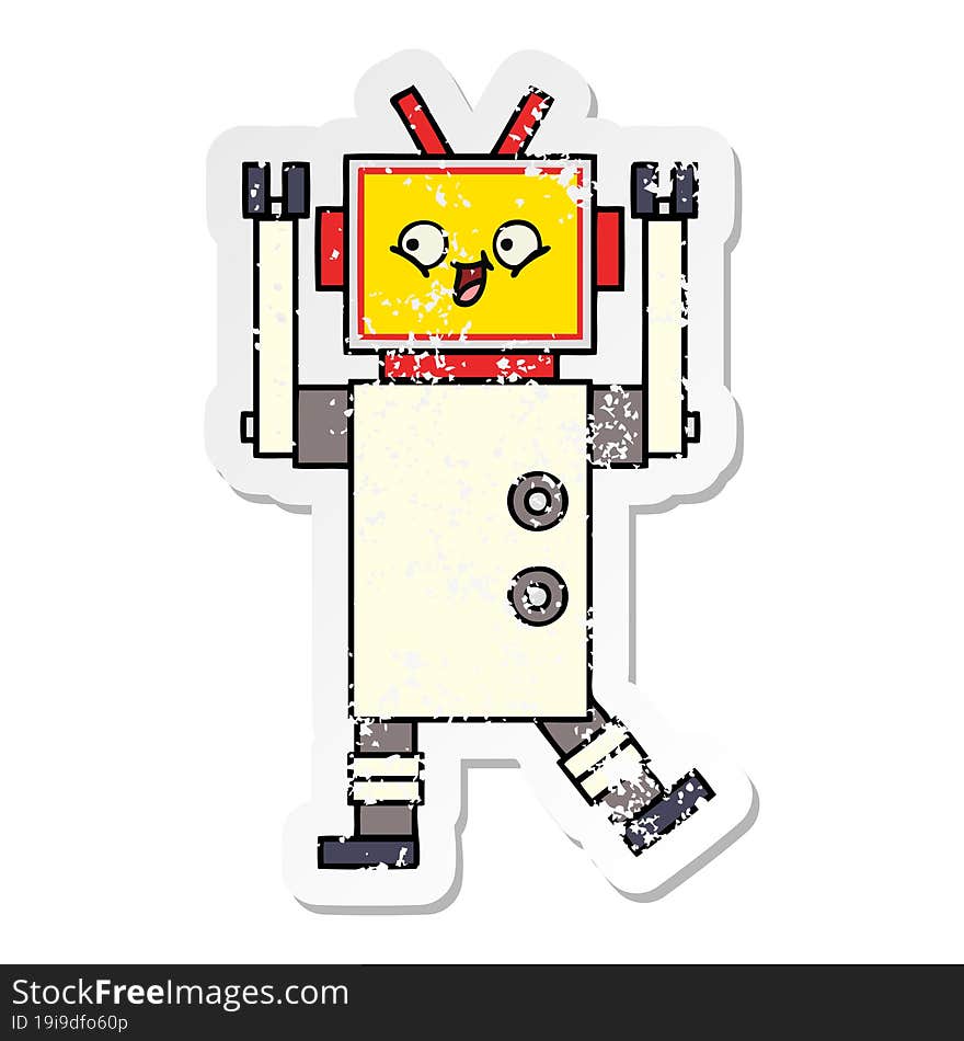 Distressed Sticker Of A Cute Cartoon Robot