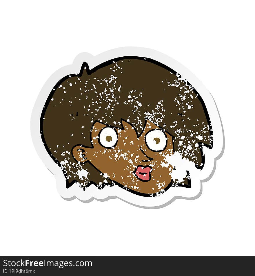 Retro Distressed Sticker Of A Cartoon Surprised Female Face