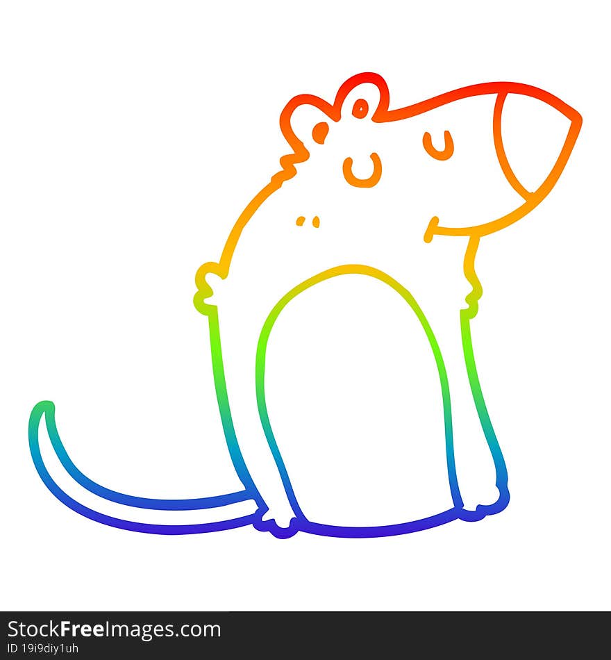 rainbow gradient line drawing of a cartoon fat rat