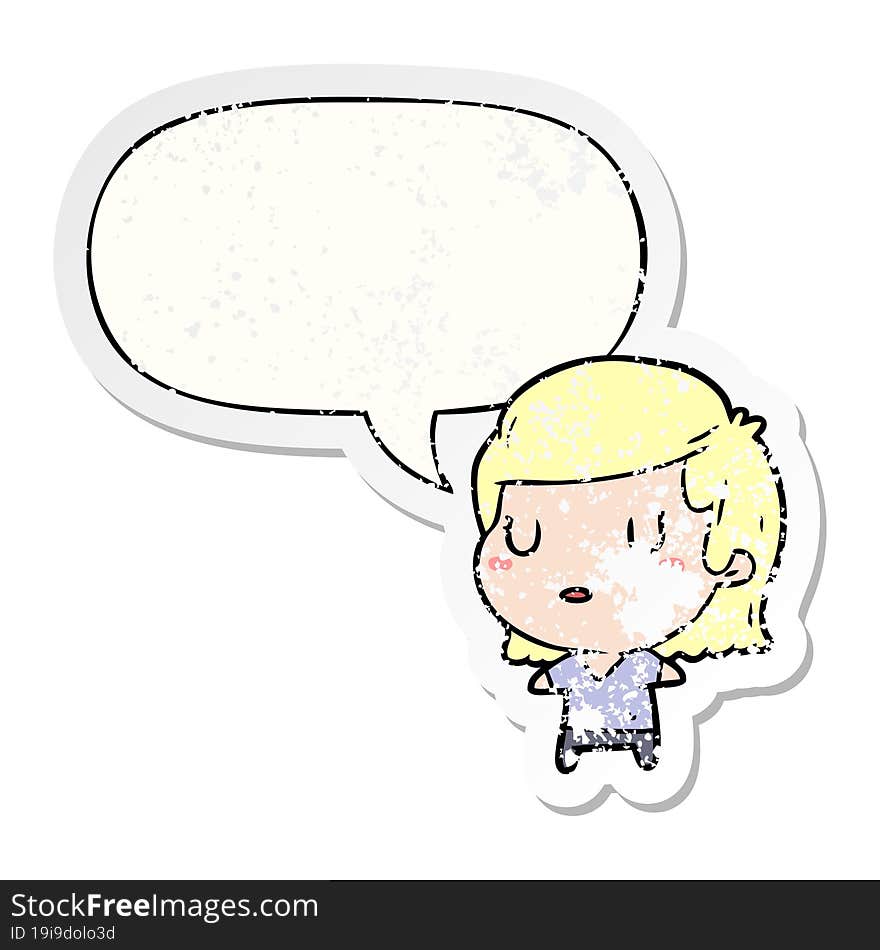 Cartoon Woman And Speech Bubble Distressed Sticker