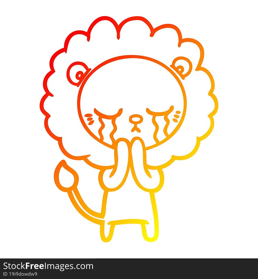 warm gradient line drawing crying cartoon lion