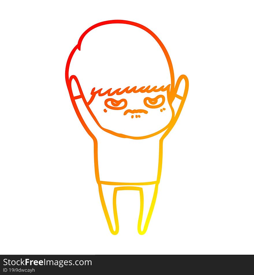 warm gradient line drawing angry cartoon boy