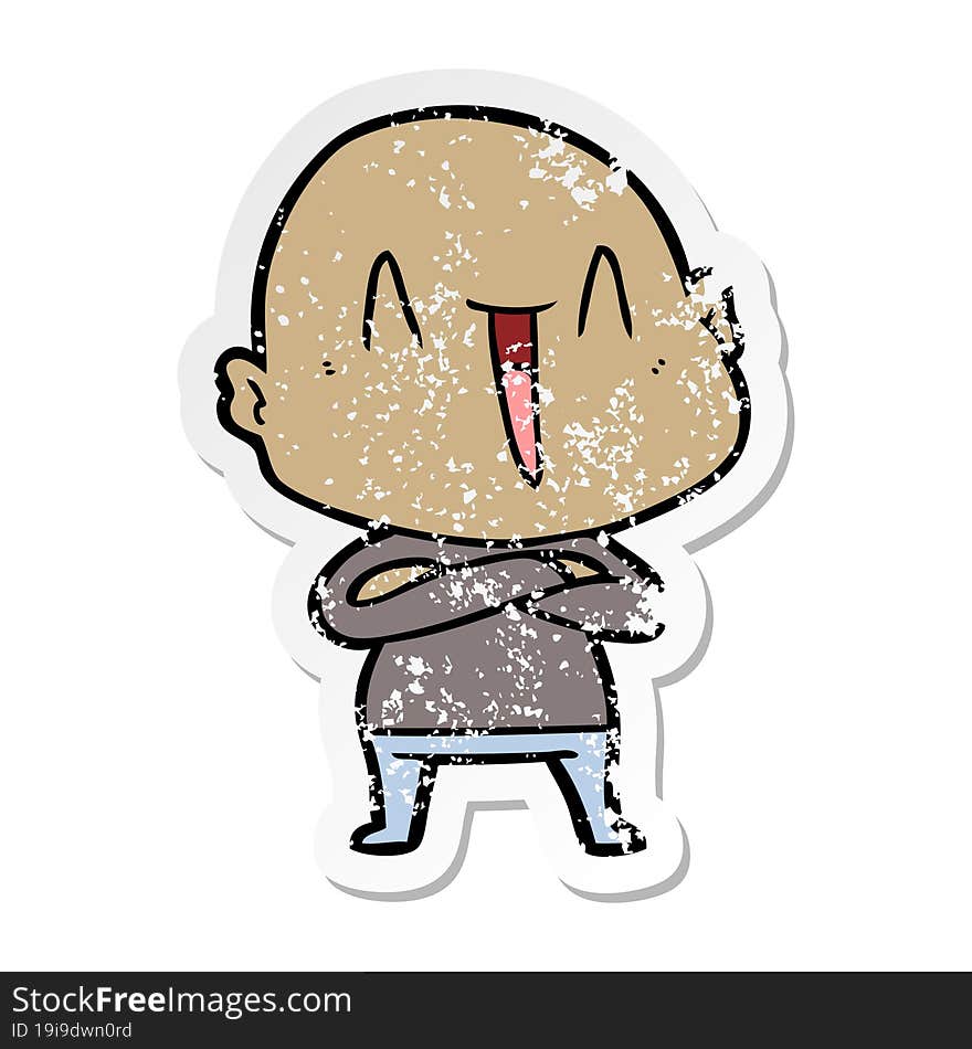 Distressed Sticker Of A Happy Cartoon Bald Man