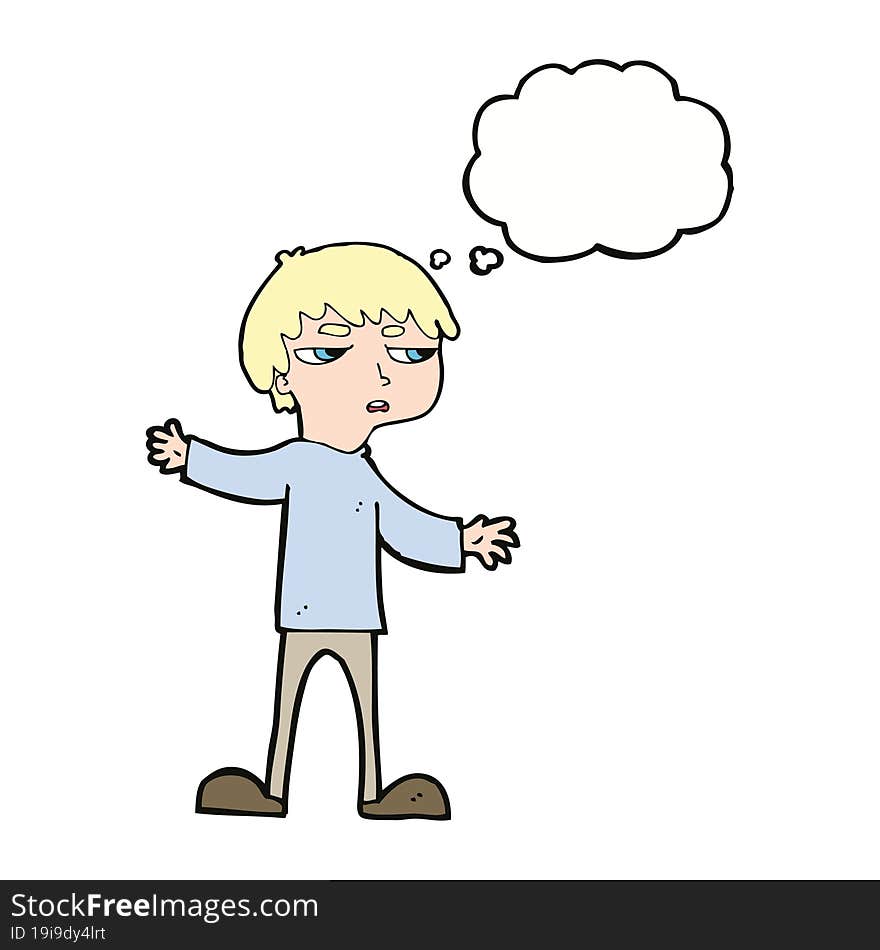 cartoon annoyed boy with thought bubble