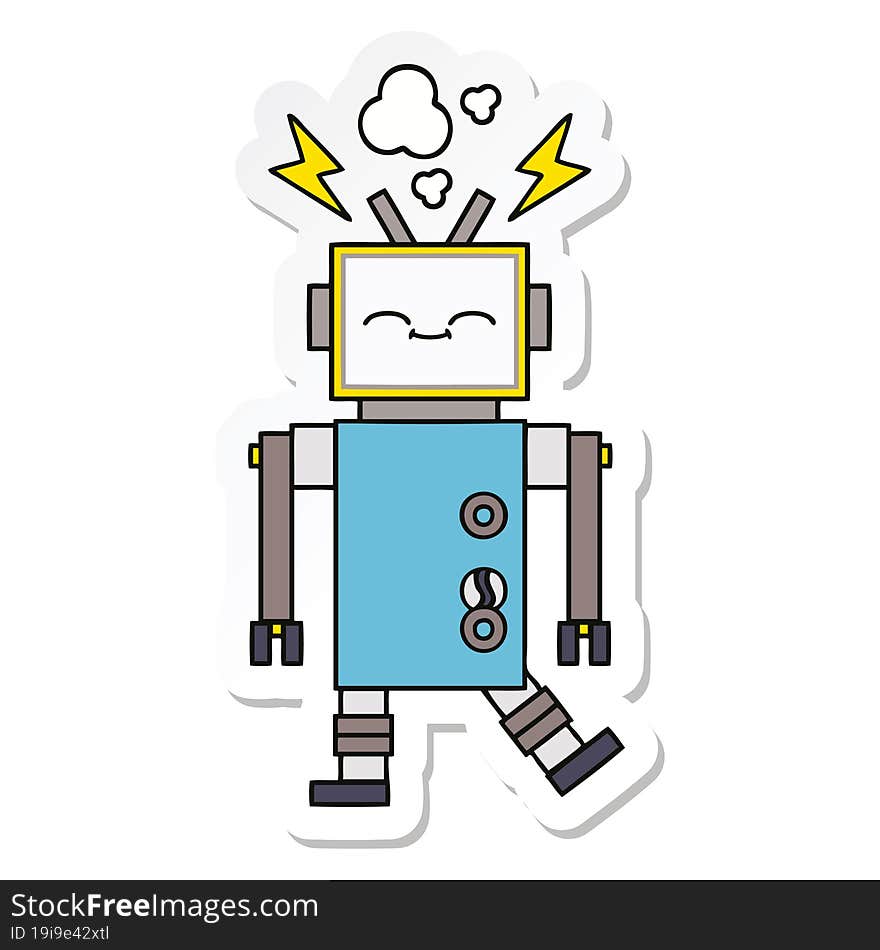 Sticker Of A Cute Cartoon Robot