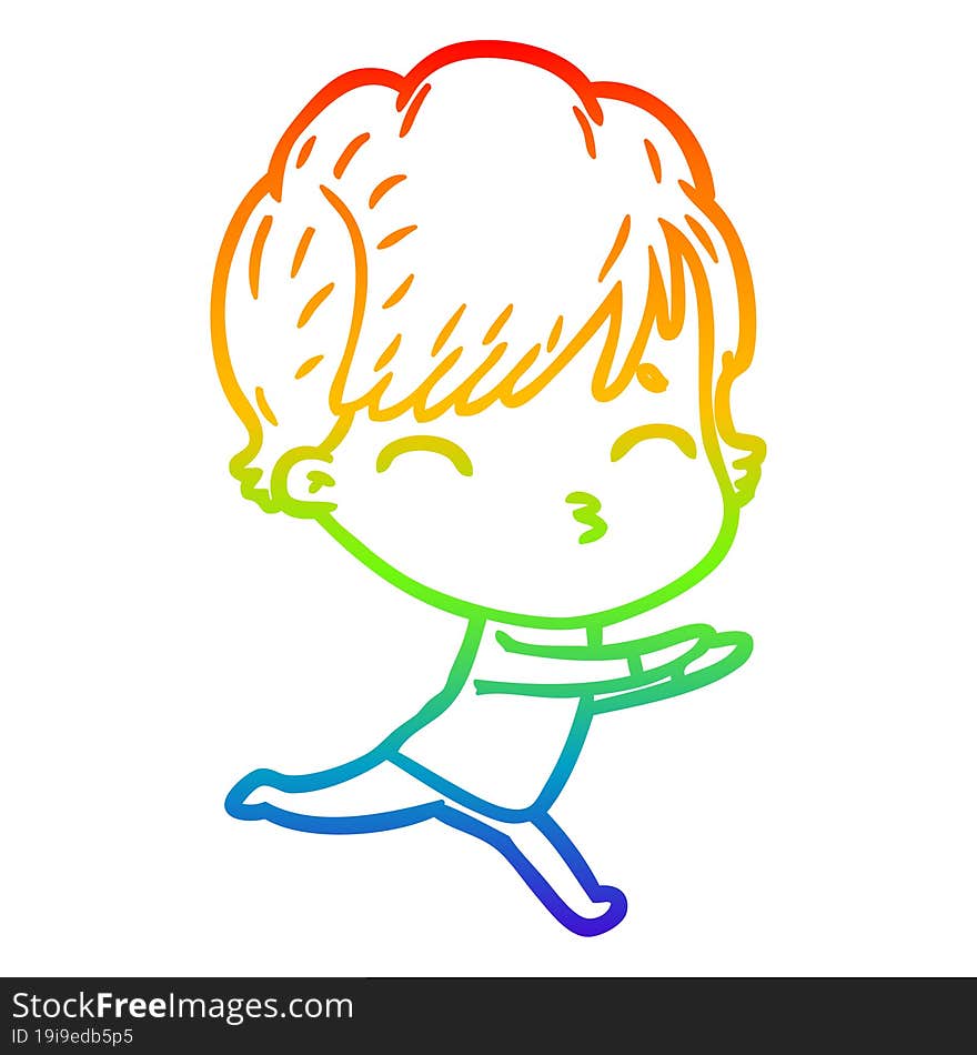 rainbow gradient line drawing cartoon woman thinking