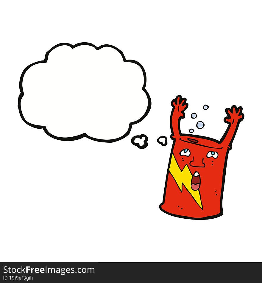 Cartoon Soda Can Character With Thought Bubble