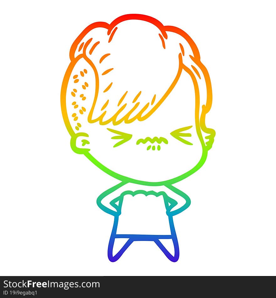 rainbow gradient line drawing cartoon annoyed hipster girl