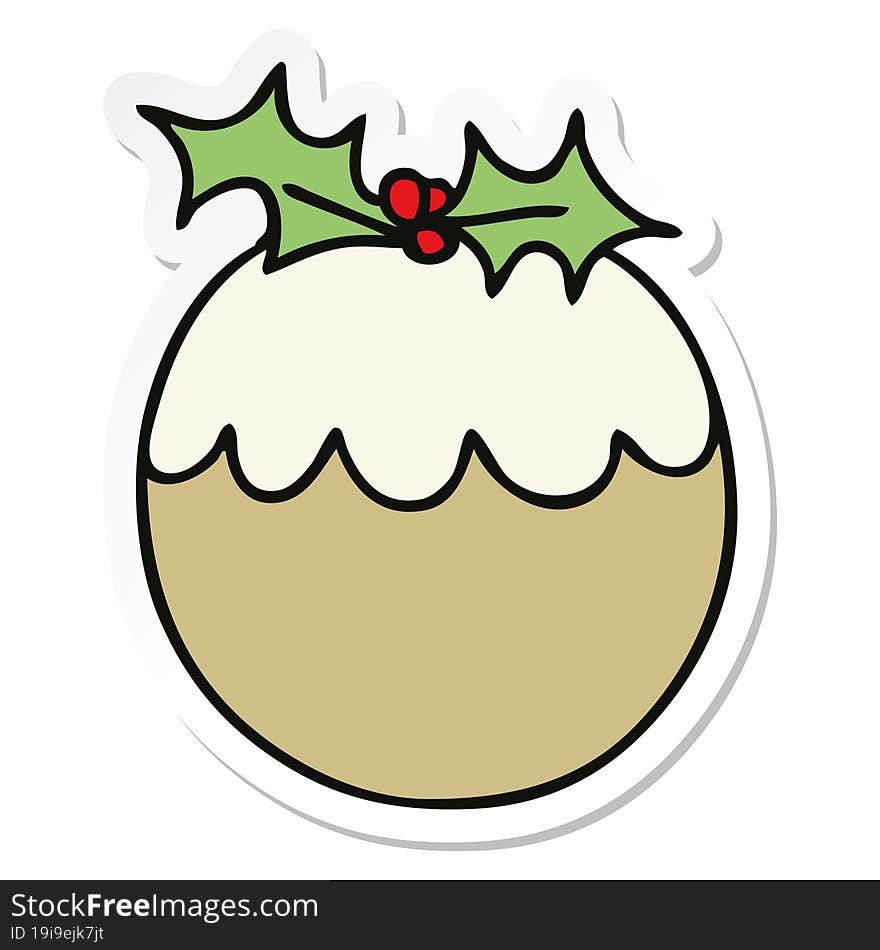 Sticker Of A Quirky Hand Drawn Cartoon Christmas Pudding