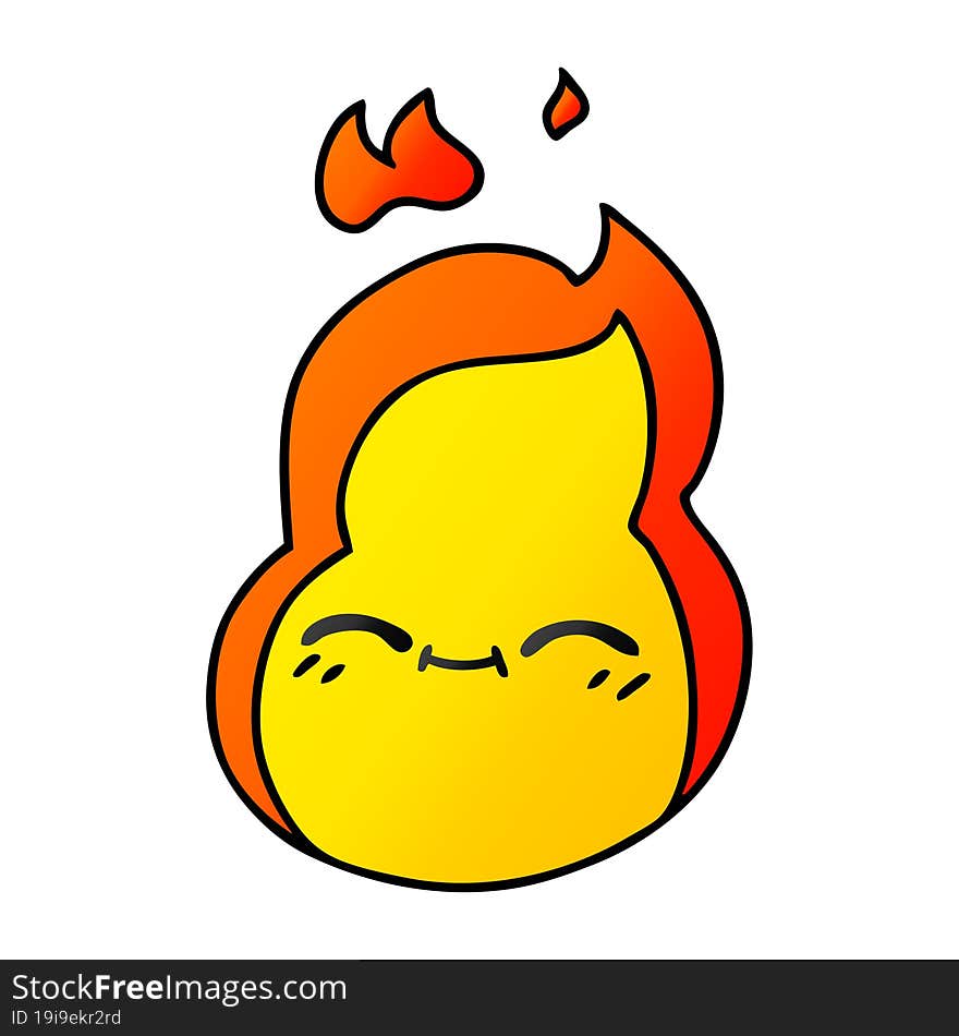 freehand drawn gradient cartoon of cute kawaii fire flame