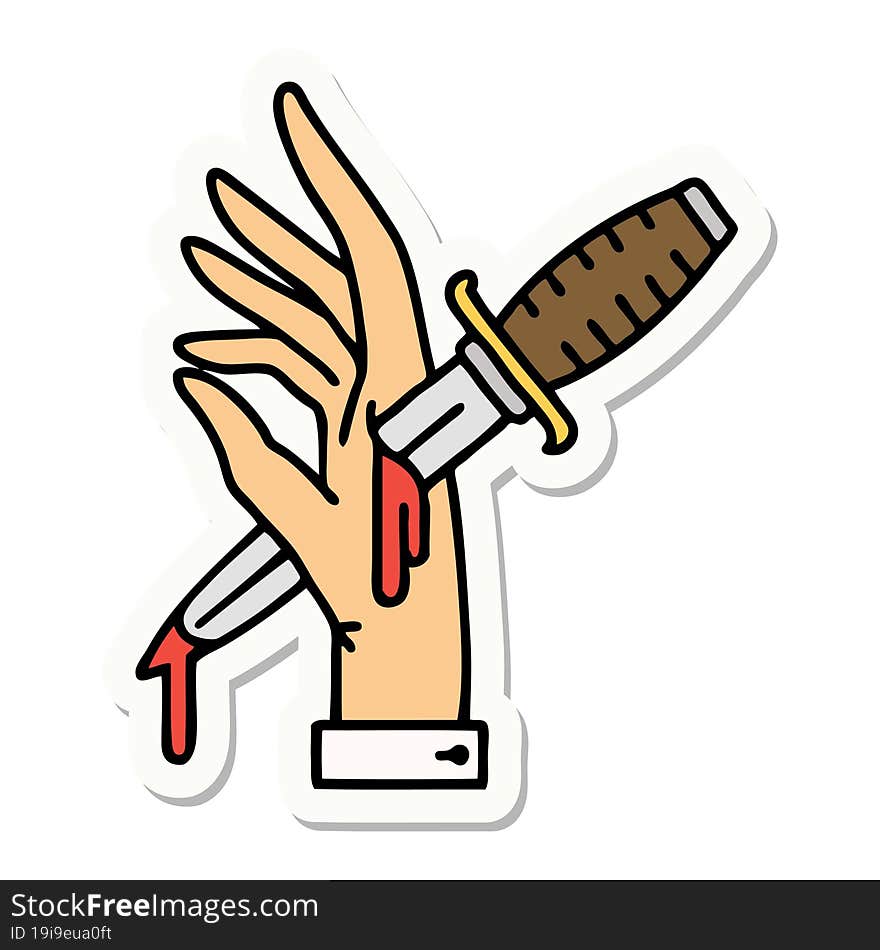 tattoo style sticker of a dagger in the hand